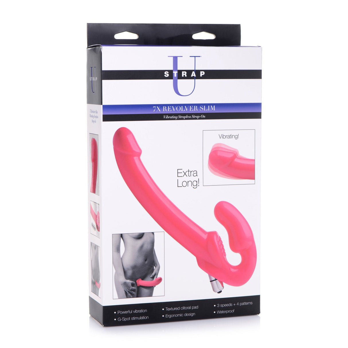 7X Revolver Slim 8 Inch Vibrating Strapless Strap-on - Pink