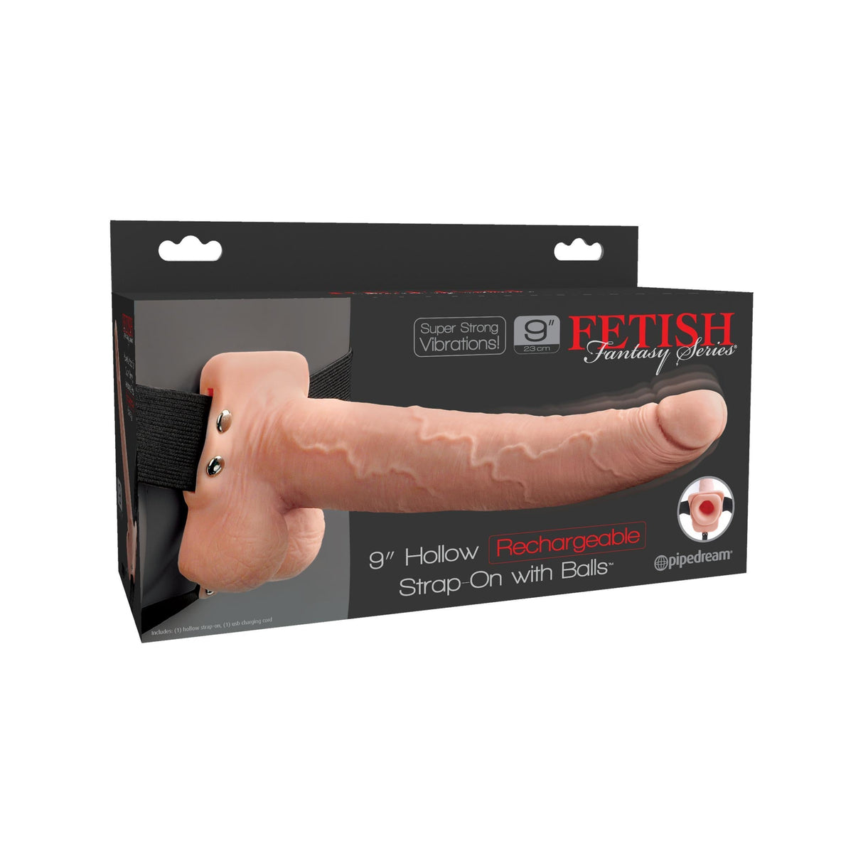 Fetish Fantasy Series 9" Hollow Vibrating Strap-On with Balls