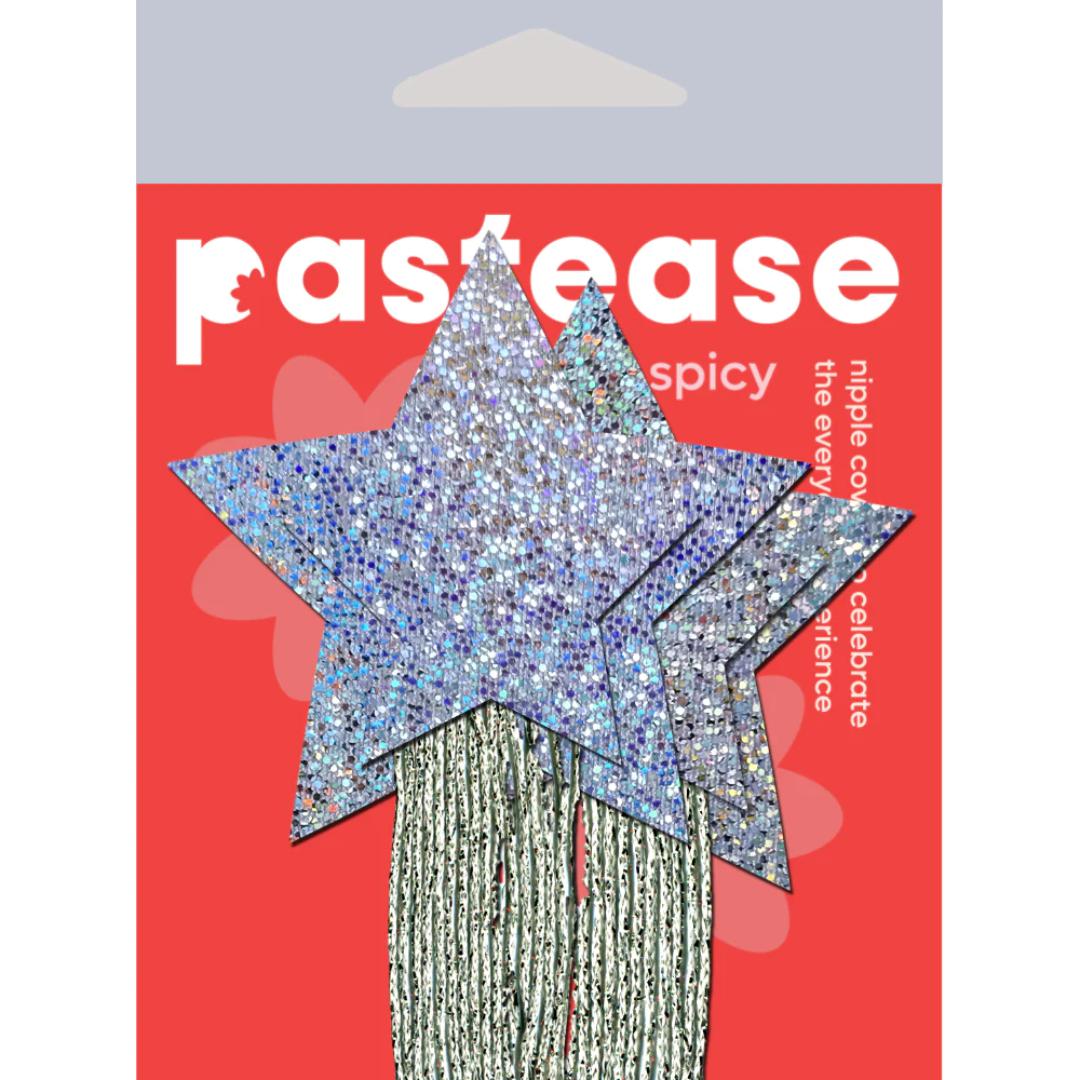 Pastease Silver Glitter Star with Tassel Fringe Nipple Pasties