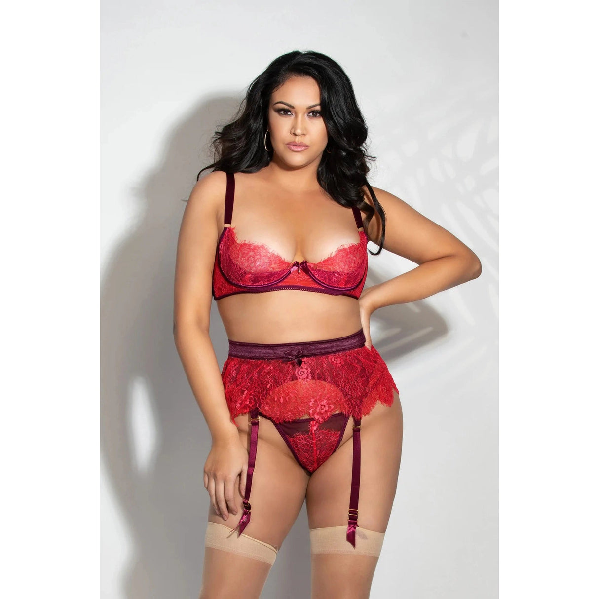 Seven ‘til Midnight Eyelash Lace Underwire Bra, Garter Skirt & G-String