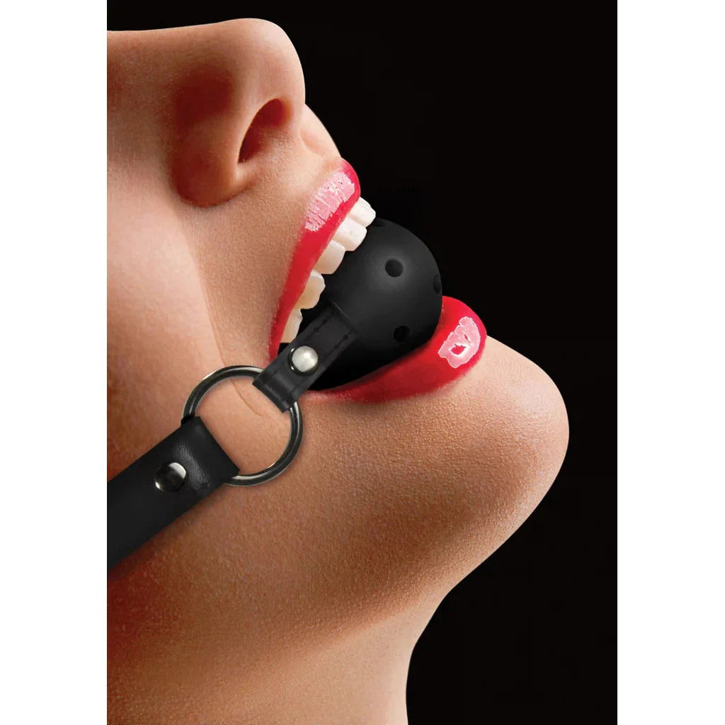 Shots Ouch Ball Gag with Leather Straps
