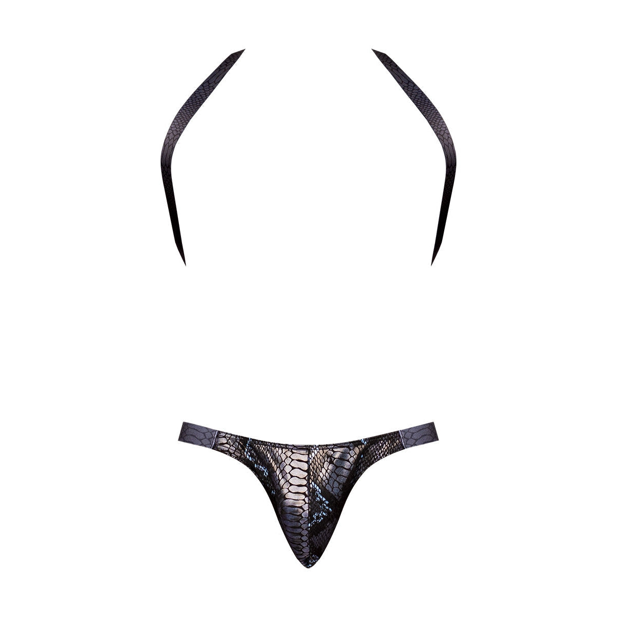 Snaked Metallic Coated Shoulder Sling Harness Thong