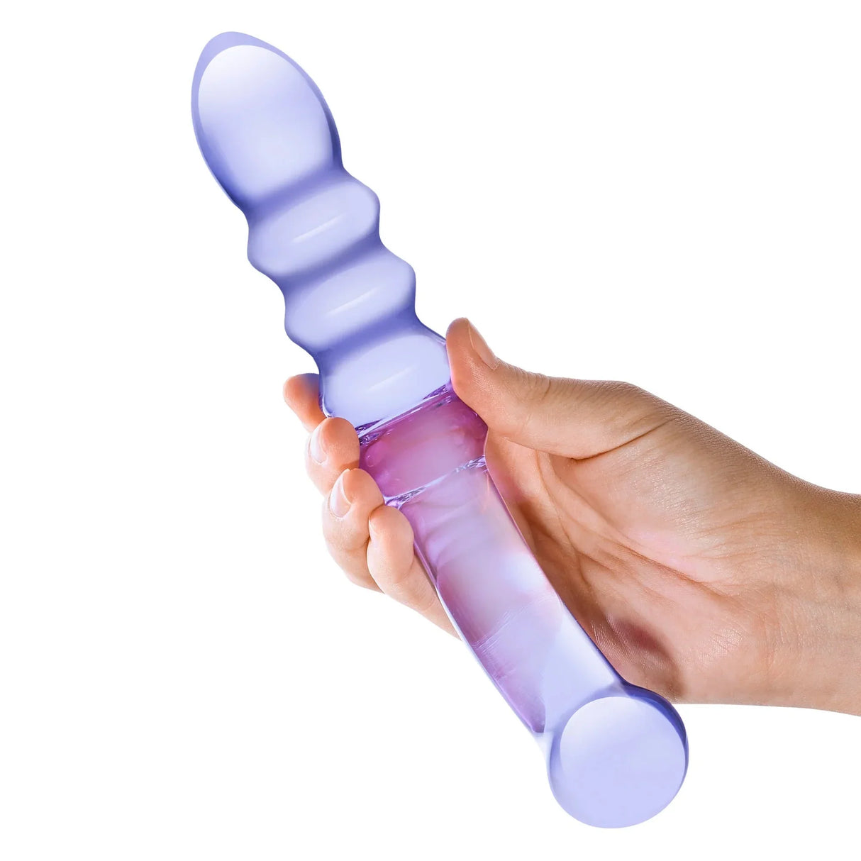 Purple Rain Ribbed Glass Dildo