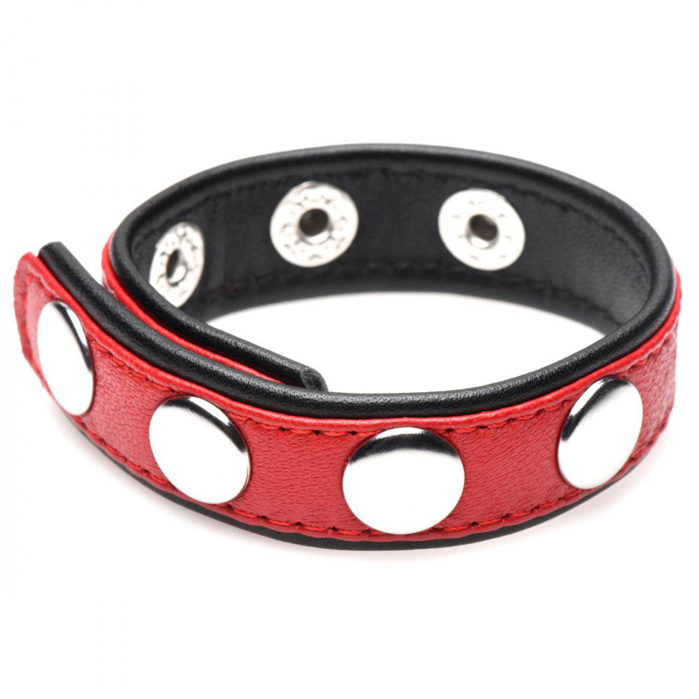 Cock Ring Blue Studded Leather Speed Snap-On Ring