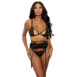Eyelash Lace Bra, High Waist Garter Belt & G-String Set