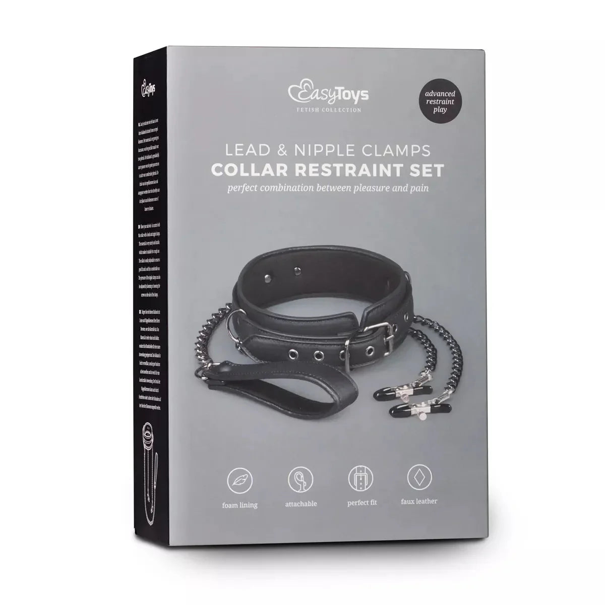 Faux Leather Lead & Nipple Clamps Collar Restraint Set