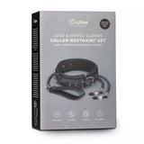 Faux Leather Lead & Nipple Clamps Collar Restraint Set