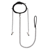 Faux Leather Lead & Nipple Clamps Collar Restraint Set