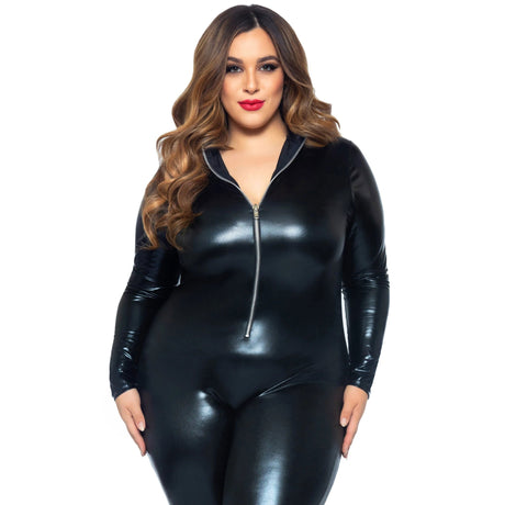 Leg Avenue Faux Leather Zipper Front Catsuit - Plus