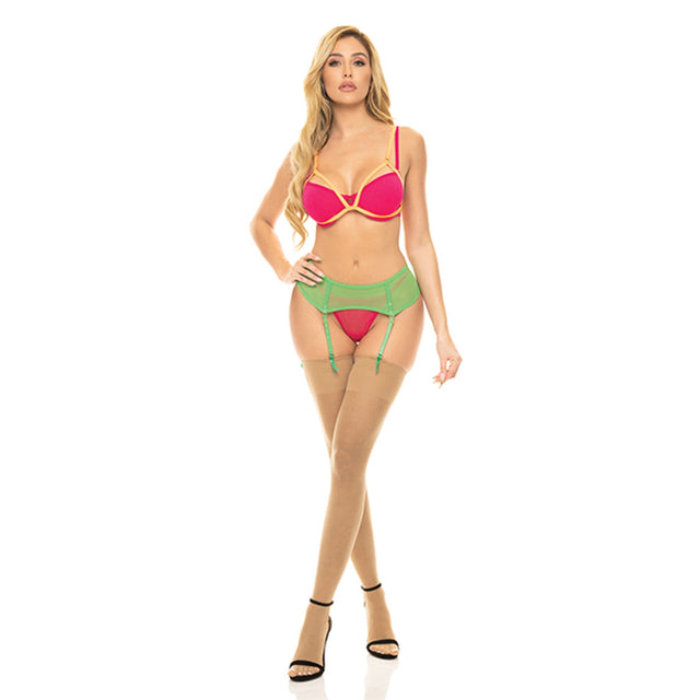 Pink Lipstick Come To Me Bra, Garter Belt & G-string