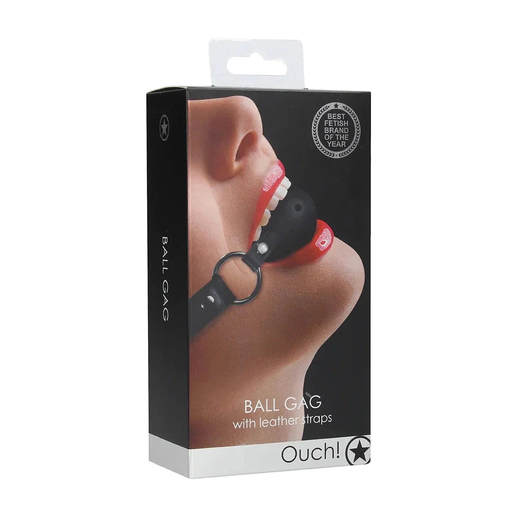 Shots Ouch Ball Gag with Leather Straps
