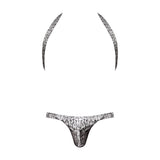 Snaked Metallic Coated Shoulder Sling Harness Thong