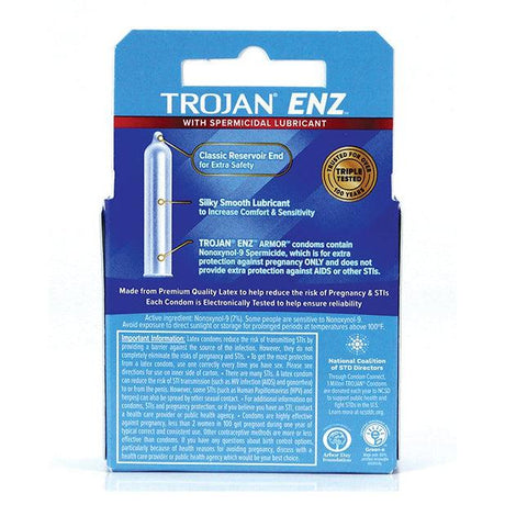 Trojan ENZ Spermicidal Lubricated Condoms - Box Of 3